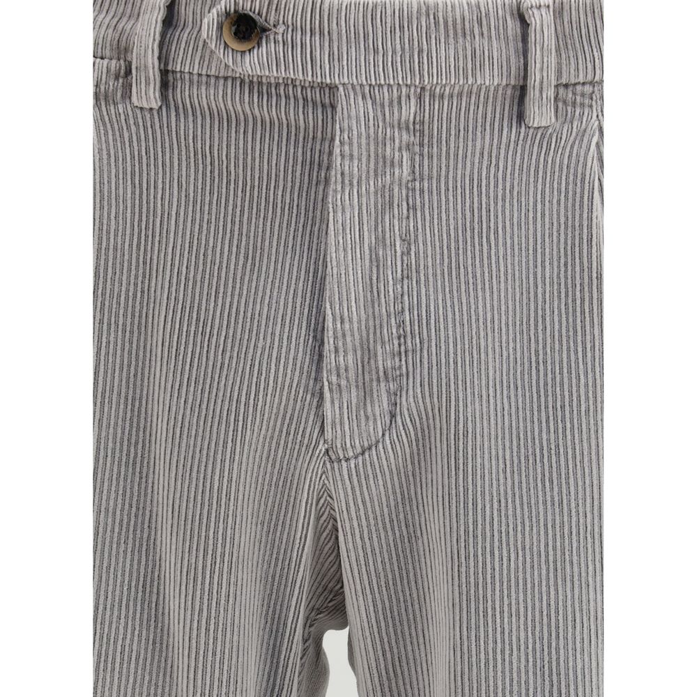 Close-up of Germano Gray Cotton Casual Pants showcasing corduroy texture, belt loops, and button closure.