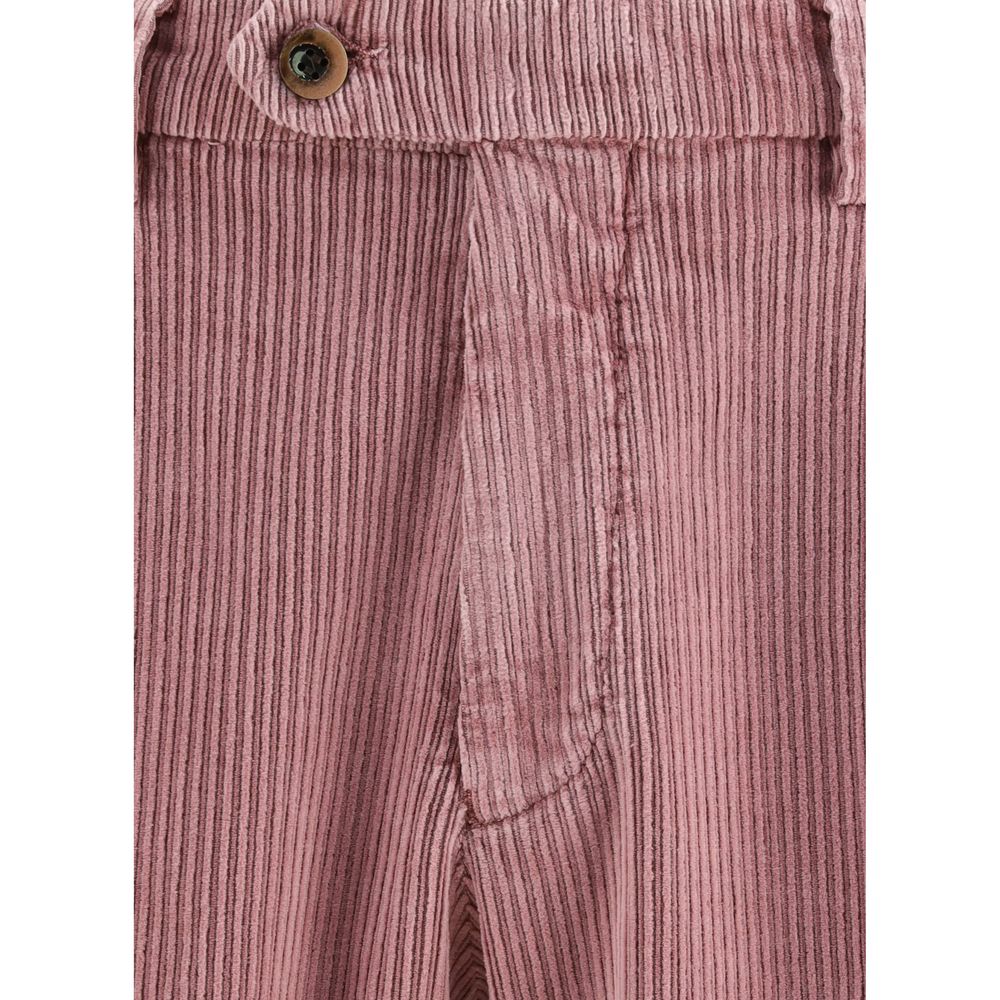 Close-up of Germano Multicolor Cotton Casual Pants showcasing zipper, button closure, and corduroy texture.