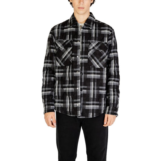 Gianni Lupo Black Polyester Jackets & Coat with plaid design for fall and winter fashion.