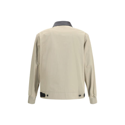Back view of Givenchy Beige Cotton Jackets And Coat with leather Harrington collar and ribbed trim, showcasing stylish design.