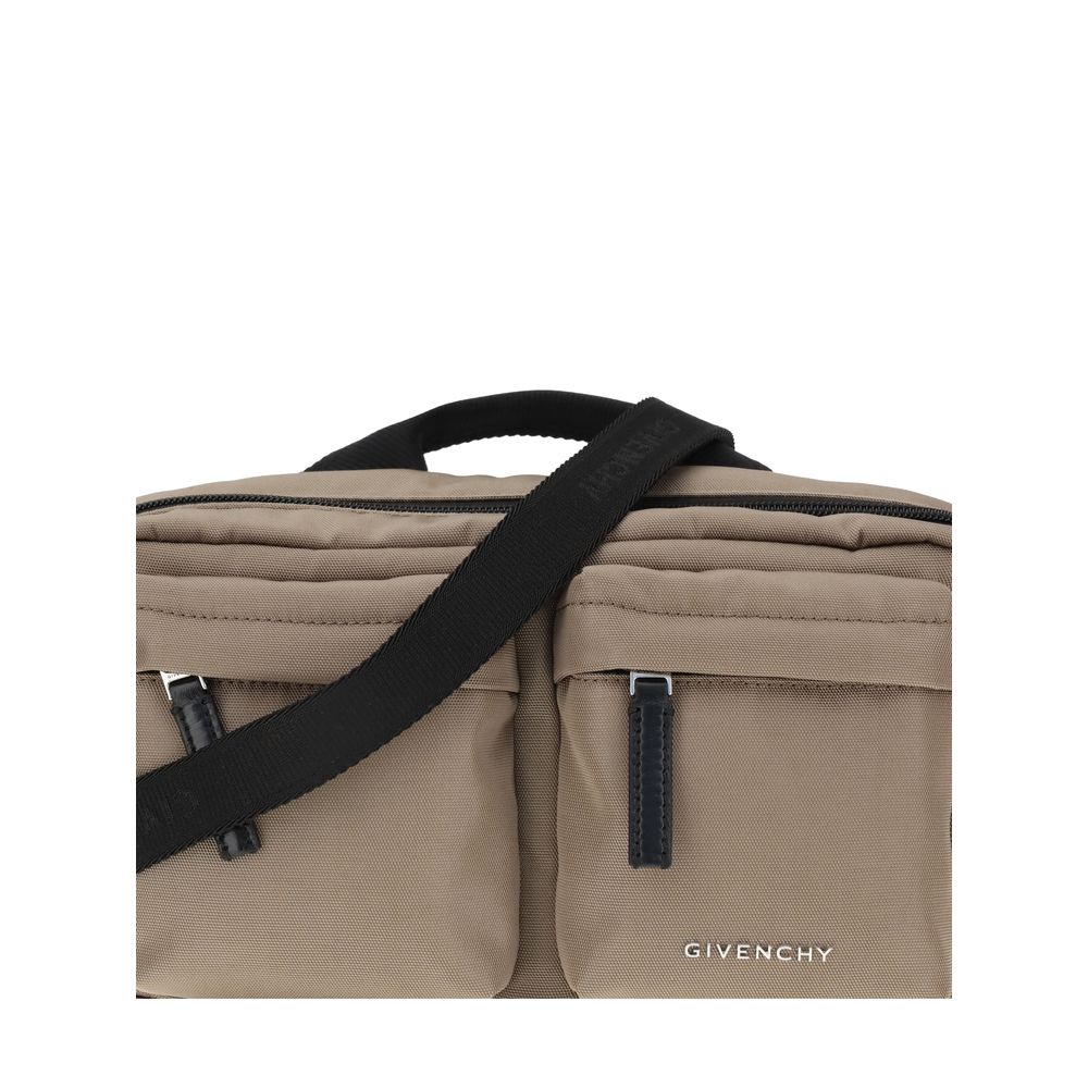 Givenchy Beige Polyamide Handbag with top handle and adjustable strap, featuring zipper closure and signature silver details.