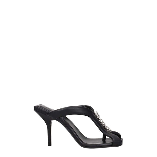 Givenchy Black Leather Stiletto Heel Sandals with silver details, open toe, and high heel. MPN BE3077E1LE001, casual style.