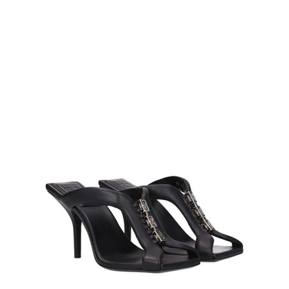 Givenchy Black Leather Stiletto Heel Sandals with open toe and silver details, featuring leather sole and high heel, style BE3077E1LE001.