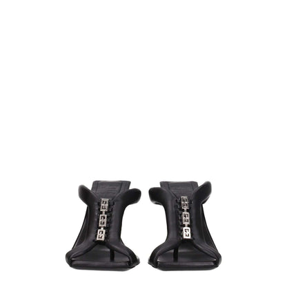 Givenchy Black Leather Stiletto Heel Sandals with silver logo, open toe, and high 9 cm heel. Casual style, leather sole. MPN: BE3077E1LE001