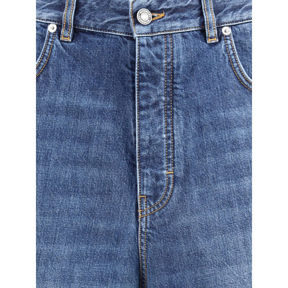 Close-up of Givenchy Blue Cotton Relaxed Fit Jeans with engraved button and belt loops.