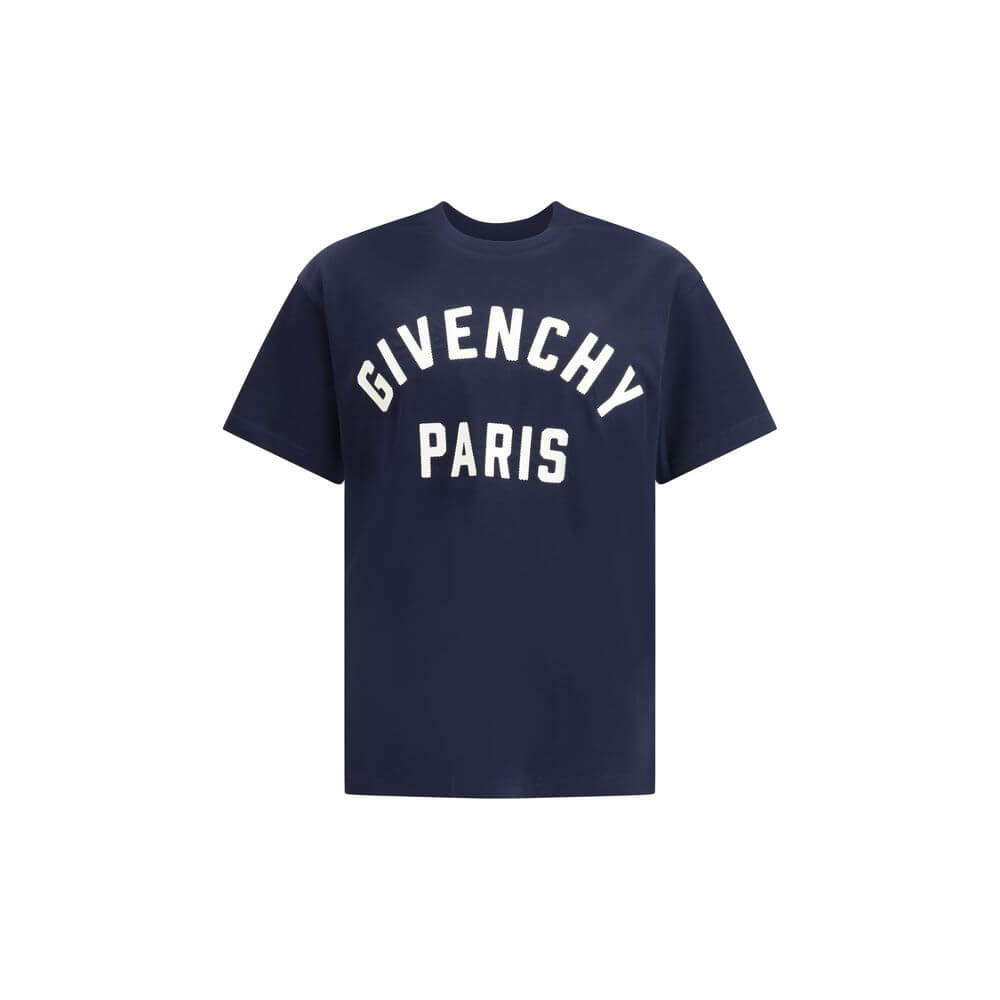 Givenchy Blue Cotton T-Shirt with logo, ribbed crew neck, crafted from soft 100% cotton, displaying elegance and style for AW25 season.