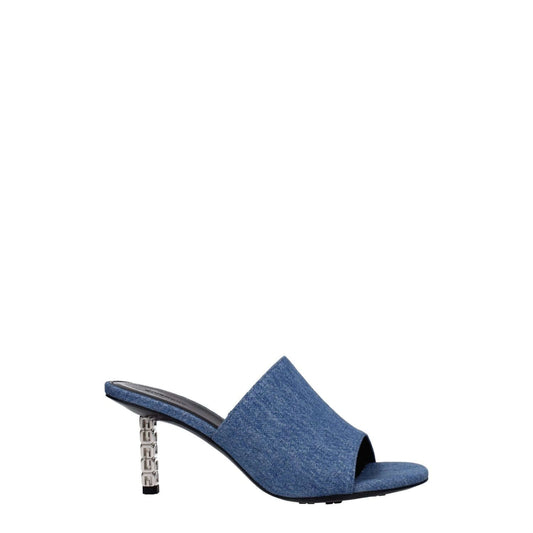 Givenchy Blue Fabric Platform Sandals with open toe design, mid heels, and leather sole. Casual style for fashion-forward looks.