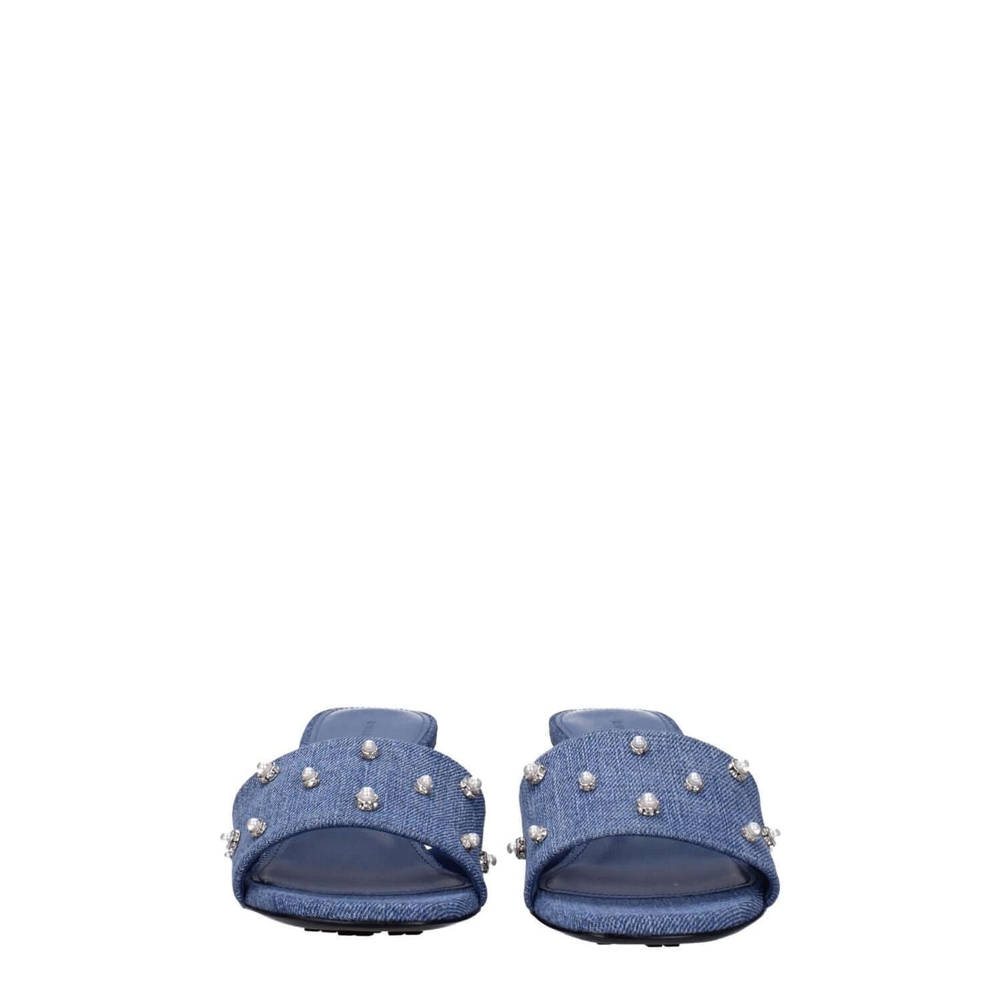 Givenchy Blue Fabric Sandals with beaded rhinestone embellishments, open toe, and leather sole, featuring a stylish denim look.