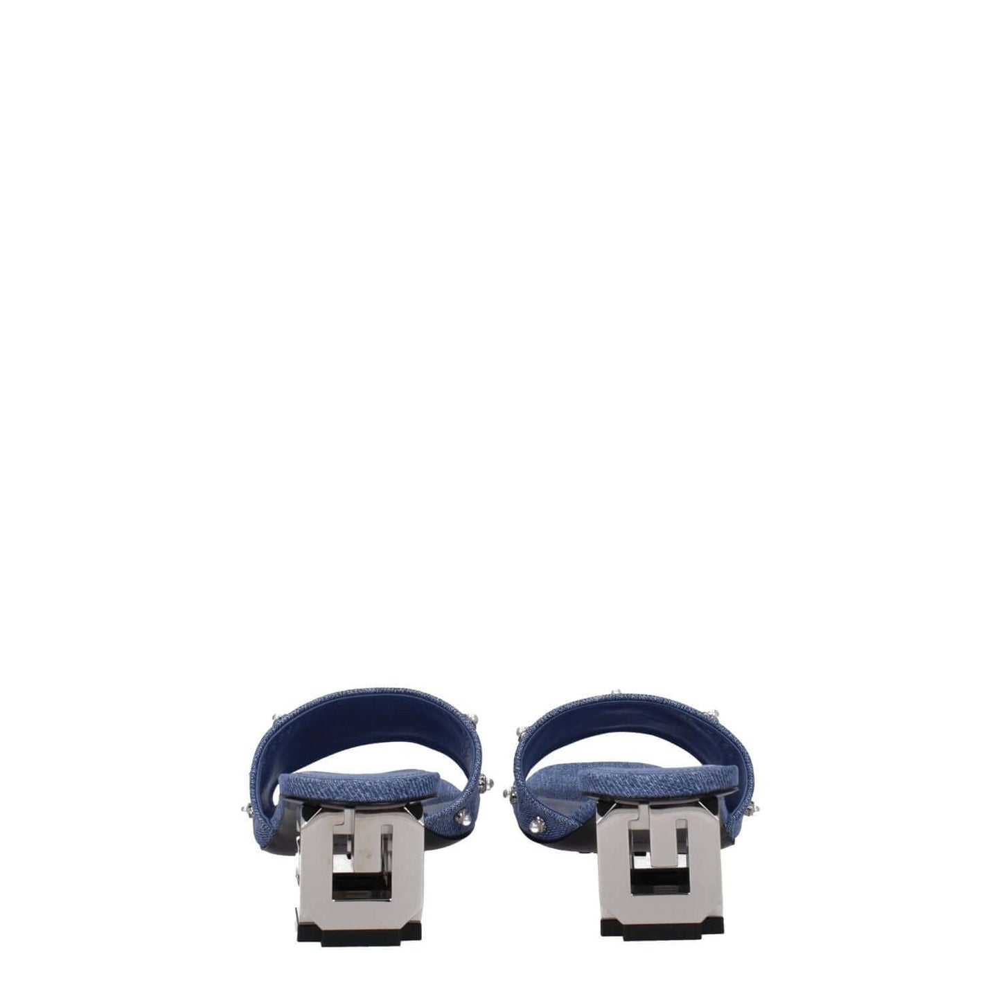 Rear view of Givenchy Blue Fabric Sandals featuring open toe, rhinestones, and mid heels with leather soles.