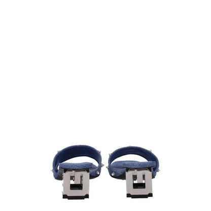 Rear view of Givenchy Blue Fabric Sandals featuring open toe, rhinestones, and mid heels with leather soles.