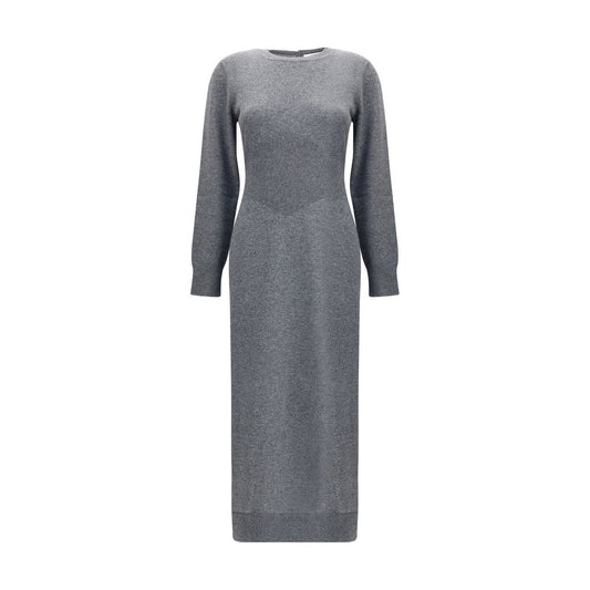 Givenchy Gray Cashmere Casual Dress with long sleeves, round neckline, and side slit for elegant, refined style.