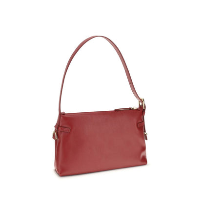 Givenchy Red Calf Leather Bos Taurus Shoulder Bag with zippered closure, embossed logo, adjustable strap, and gold-tone details.