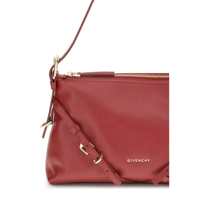 Givenchy Red Calf Leather Bos Taurus Shoulder Bag with gold-tone details and embossed logo, featuring an adjustable strap.