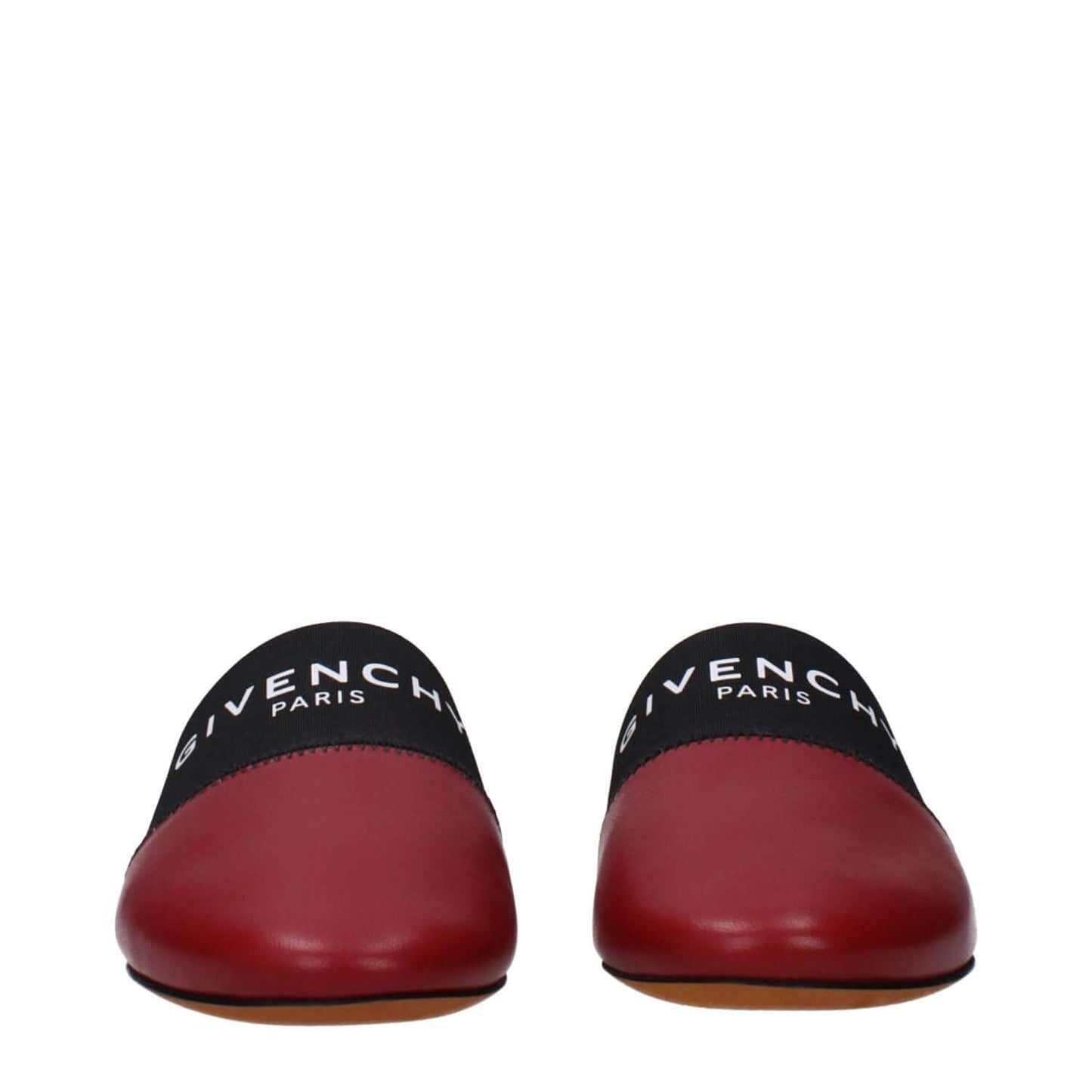 Givenchy Red Leather Slippers with front logo, round toe, low flat heel, casual style, MPN BE2002E01H607, perfect for a stylish look.