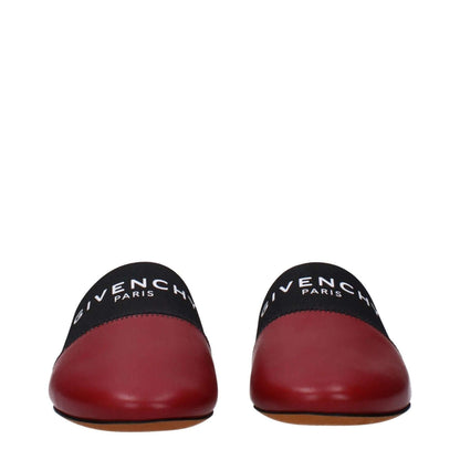 Givenchy Red Leather Slippers with front logo, round toe, low flat heel, casual style, MPN BE2002E01H607, perfect for a stylish look.