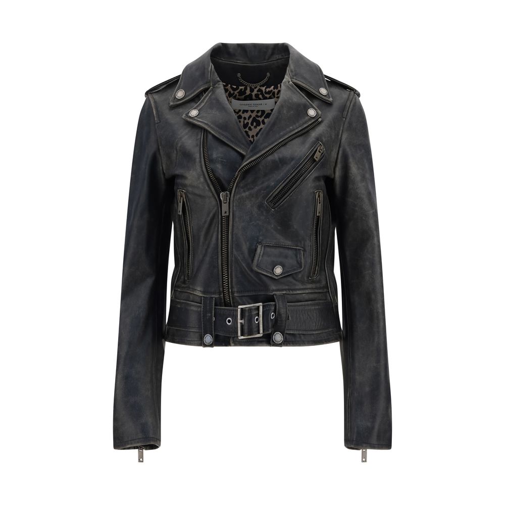 Golden Goose Black Calf Leather Bos Taurus Biker Jacket