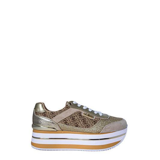 Alt Tag: Guess Beige Polyester Sneaker with elevated sole and distinctive design for style and comfort.