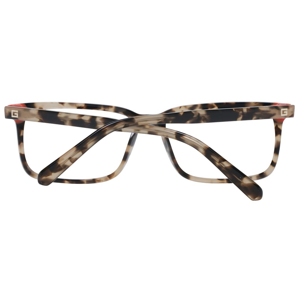 Guess Brown Men Glasses Frame, rectangle full-rim plastic design, brown color, temples length 145mm, includes branded case.