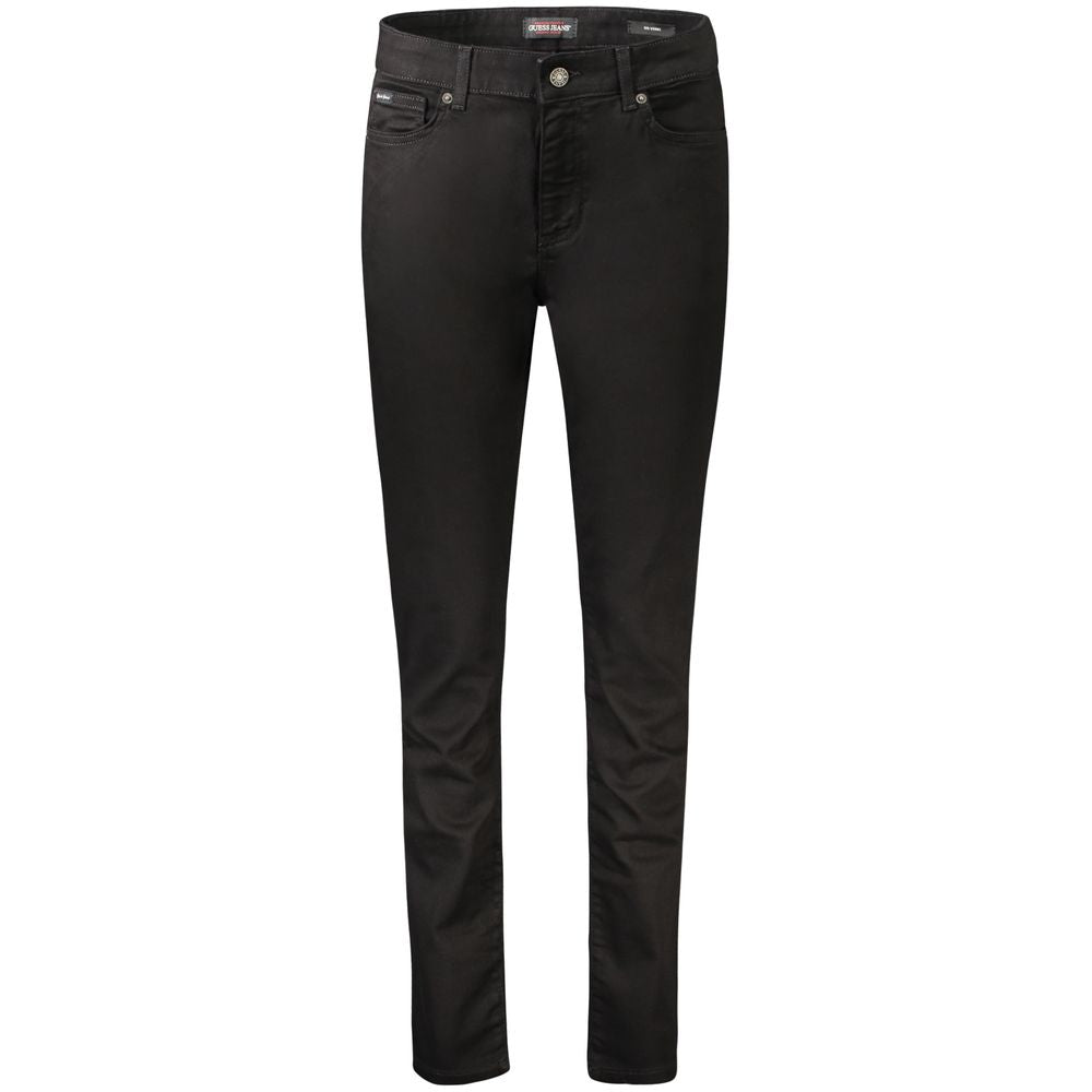 Guess Jeans Black Cotton Women Jeans featuring a sleek black design, five-pocket style, and comfortable skinny fit.