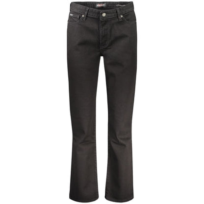 Guess Jeans Black Cotton Women's Jeans with mid-rise straight fit and iconic Guess logo, offering style and comfort in a timeless design.