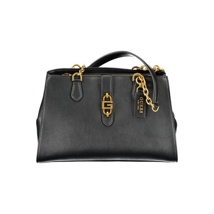 Guess Jeans Black Polyethylene Women Handbag with gold accents and multiple compartments for stylish and practical use.