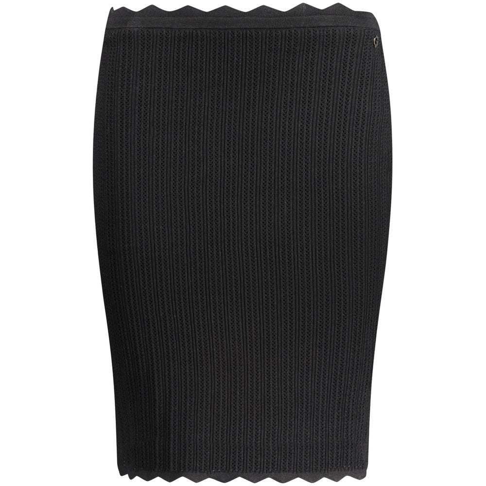Guess Jeans Black Viscose Skirt with elastic waist and contrasting details, featuring a logo design, suitable for versatile styling.