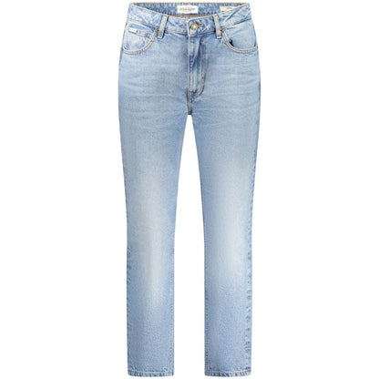 Guess Jeans Blue Cotton Women's Jean with washed effect, five pockets, and button-zip closure for a modern and flattering look.