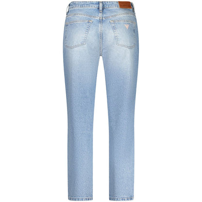 Back view of Guess Jeans Blue Cotton Women's Jean with a washed effect and classic Mom Jean design.