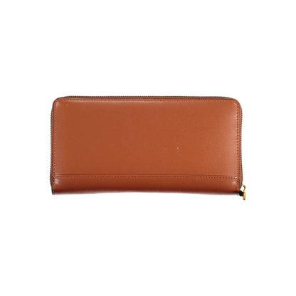 Guess Jeans Elegant Laurel Triple-Compartment Wallet, brown leather design with zip closure.