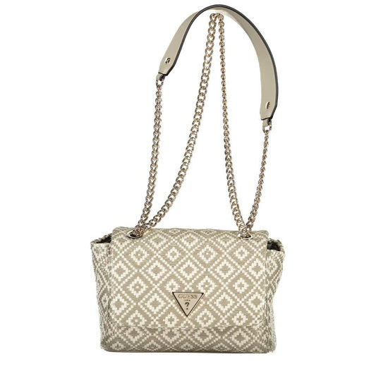 Guess Jeans Gray Polyethylene Handbag with chain shoulder strap, internal pocket, card slots, and snap closure.