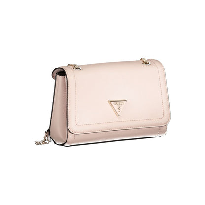 Guess Jeans Pink Polyethylene Handbag with chain shoulder handles and snap closure, featuring logo, external and internal pockets.