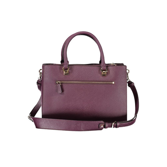 Guess Jeans Purple Polyethylene Handbag with adjustable strap, contrasting details, multiple pockets, and protective feet.