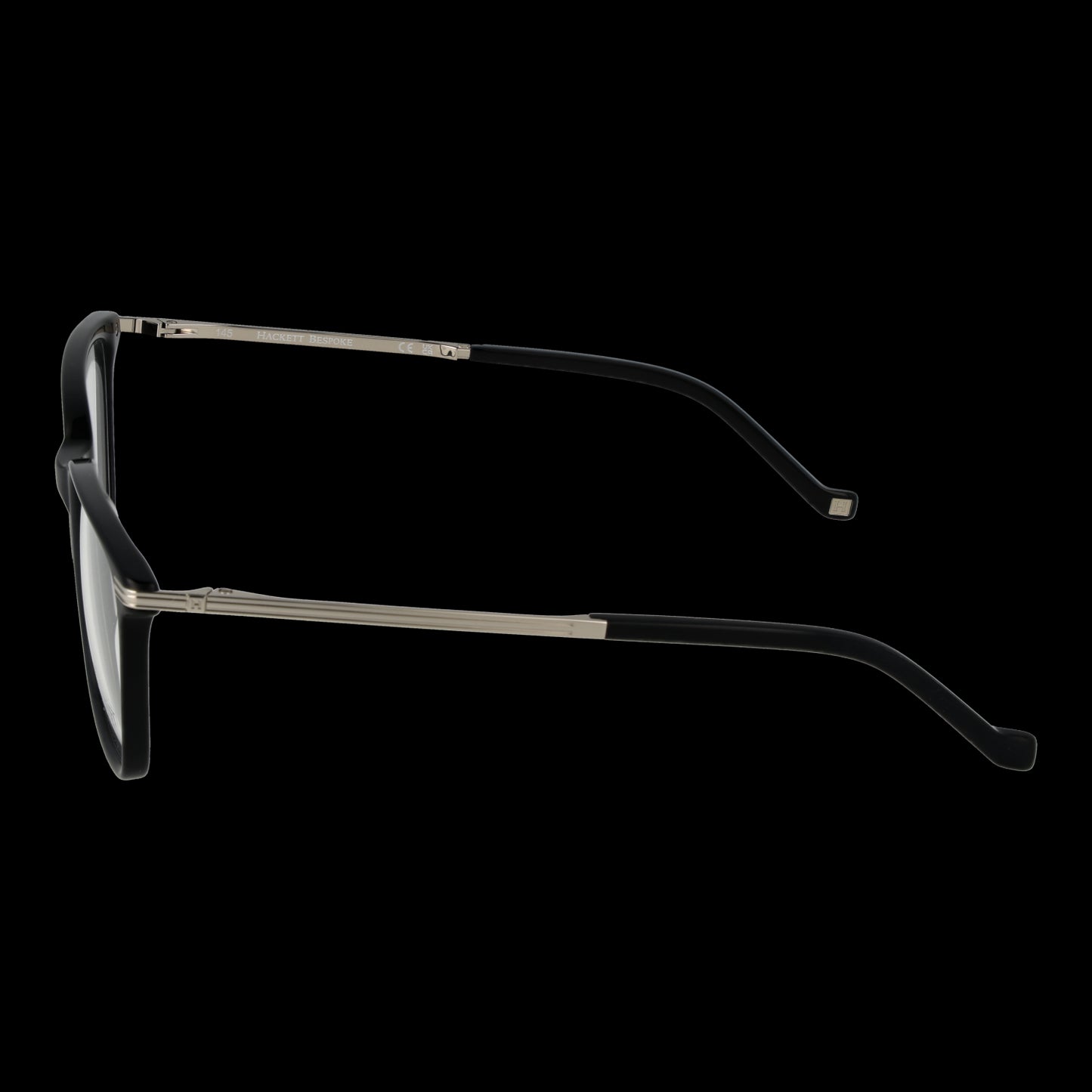 Side view of HACKETT BESPOKE MOD. HEB308 56002 men's eyewear in black frame, showcasing sleek design for gents.