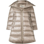 Herno Coats Dove Grey nude feather down padded zipped Cleofe midi jacket, stylish winter outerwear, front view