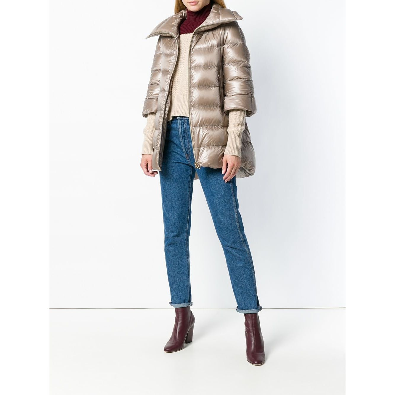 Herno Coats Dove Grey - nude feather down padded zipped coat, Cleofe midi down jacket, elegant and warm outerwear fashion.