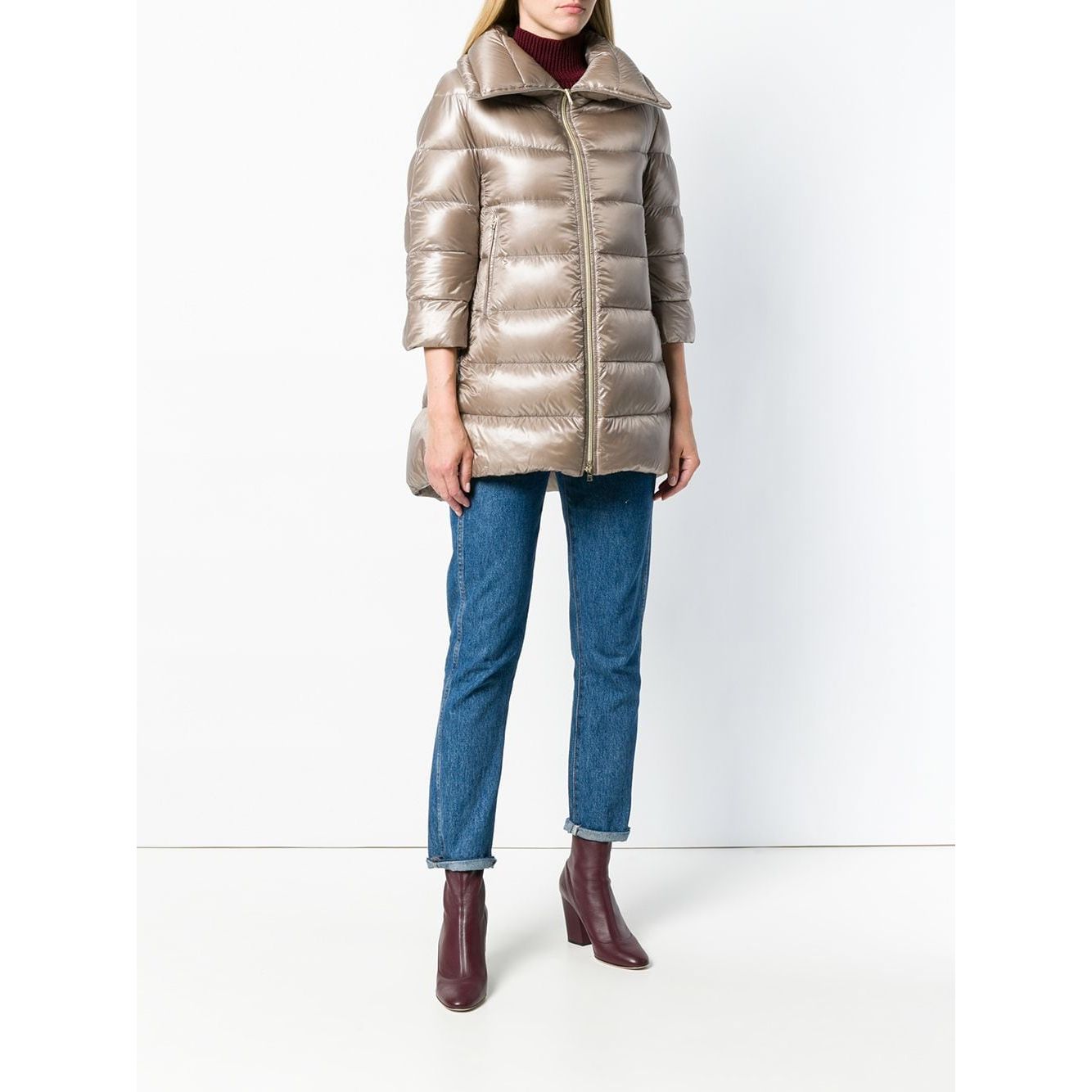 Herno Coats Dove Grey - Nude feather down padded zipped coat, Cleofe midi down jacket