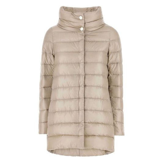 Herno Coats Powder - Beige Ameli midi down jacket with V-neck, nylon Ultralight fabric and fine goose down filling.