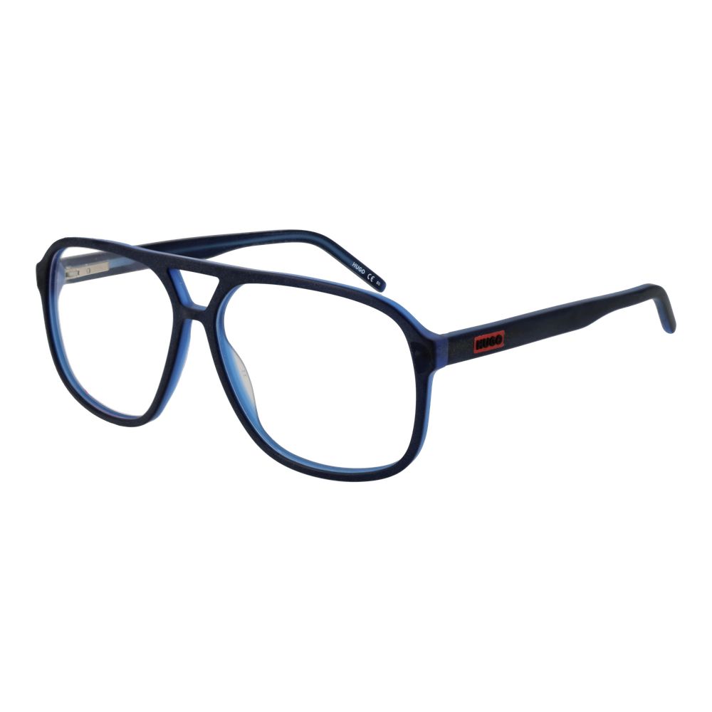 Hugo Boss Blue Acetate Glasses (Frames) - Men's full-rim aviator style with spring hinge, size 59-13-145. Included branded case.