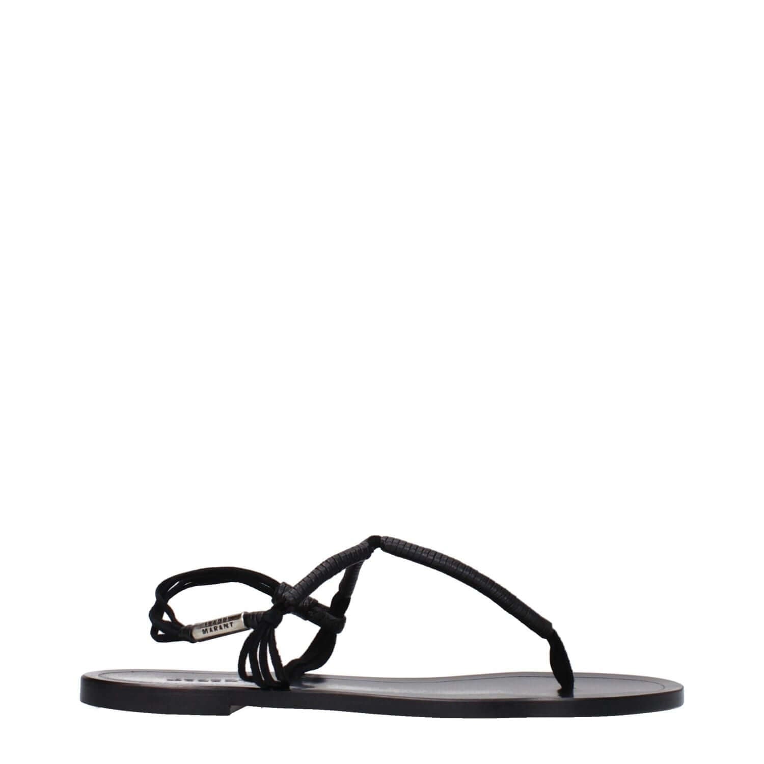 Isabel Marant Black Leather Flip-Flop Sandals