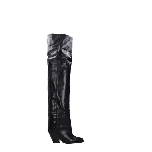 Isabel Marant Black Leather Over The Knee boot with high heel and square toe, perfect for a casual style. MPN CD0007FAA4A23S01BK.