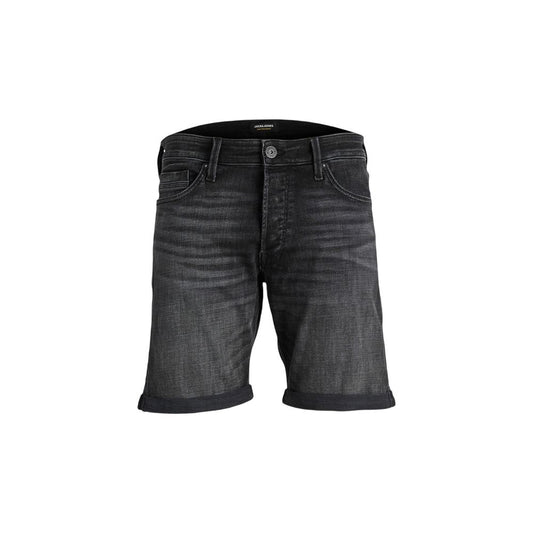 Jack Jones Black Cotton Bermuda Shorts for men, showcasing casual style and comfort, made with a blend of cotton, polyester, and elastane.