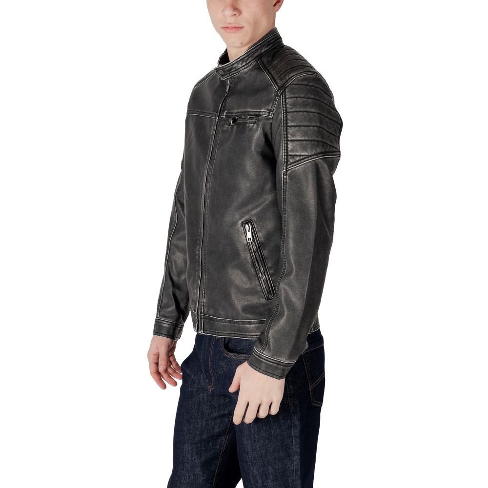 Jack Jones Black Polyester Biker Jacket