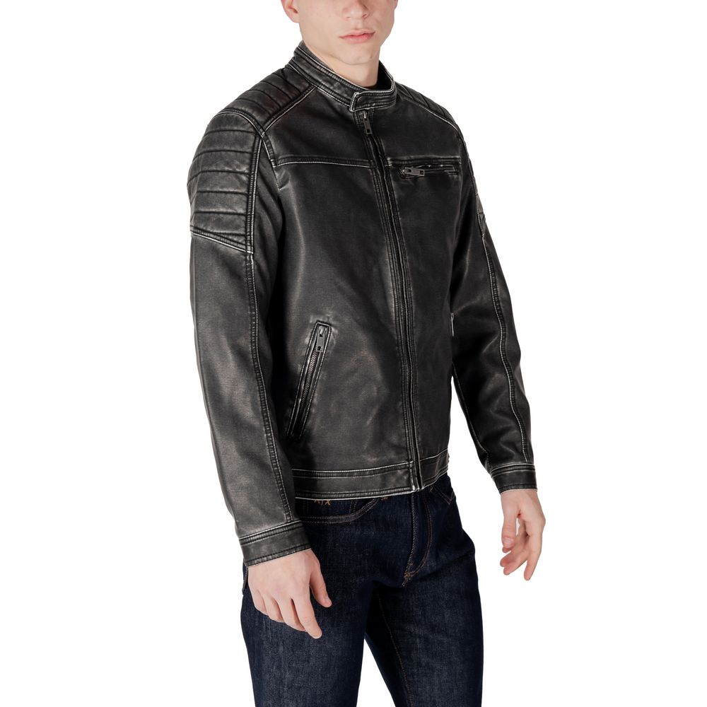 Jack Jones Black Polyester Biker Jacket