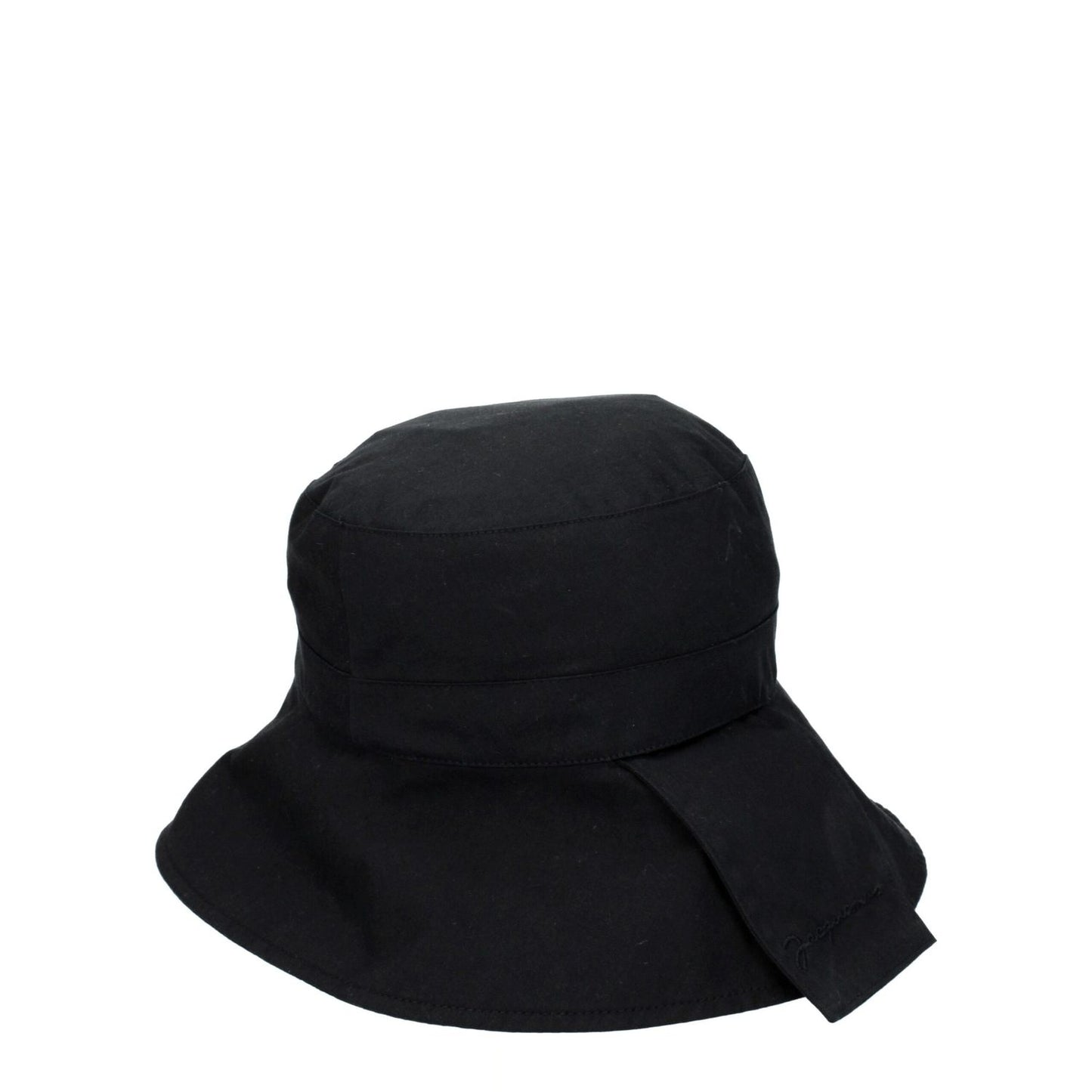 Jacquemus Black Cotton Bucket Hat with vintage effect, casual style, made of 75% cotton, featuring polyamide composition.