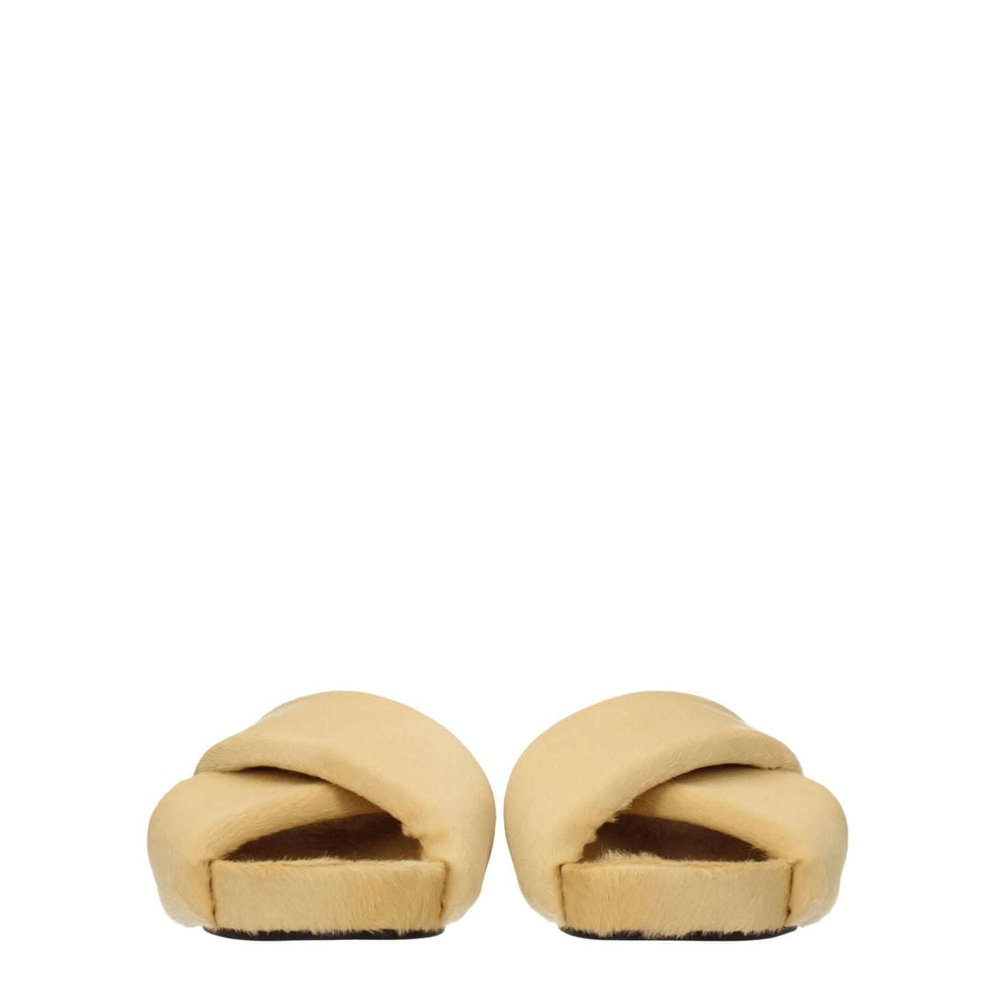 Jil Sander Beige Horsehair Slippers with open toe design, low flat heel, and leather sole, featuring a vintage effect in pony skin.