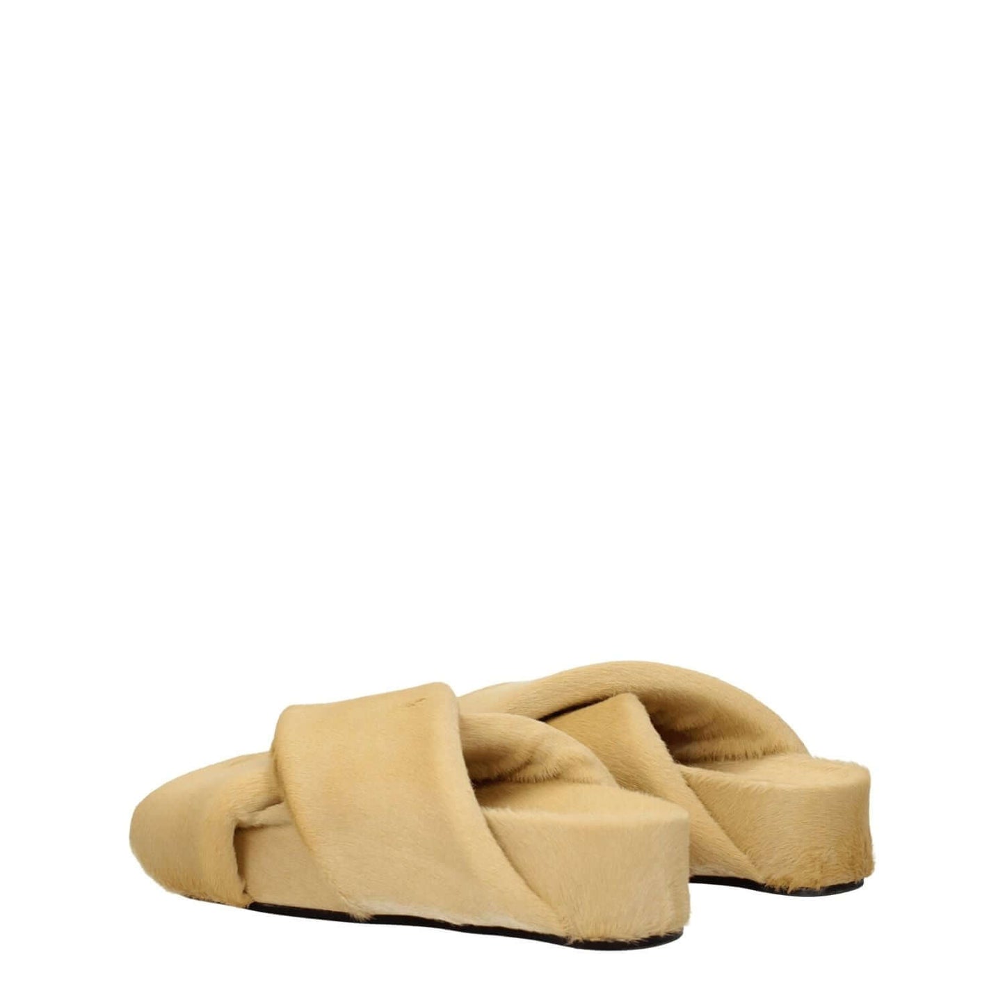 Jil Sander Beige Horsehair Slippers, casual pony skin clogs with open toe and leather sole, vintage effect in champagne color.