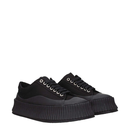 Jil Sander Black Fabric Chunky Sneakers with lace-up closure and rubber sole, square toe and 5 cm wedge heel, style streetwear.