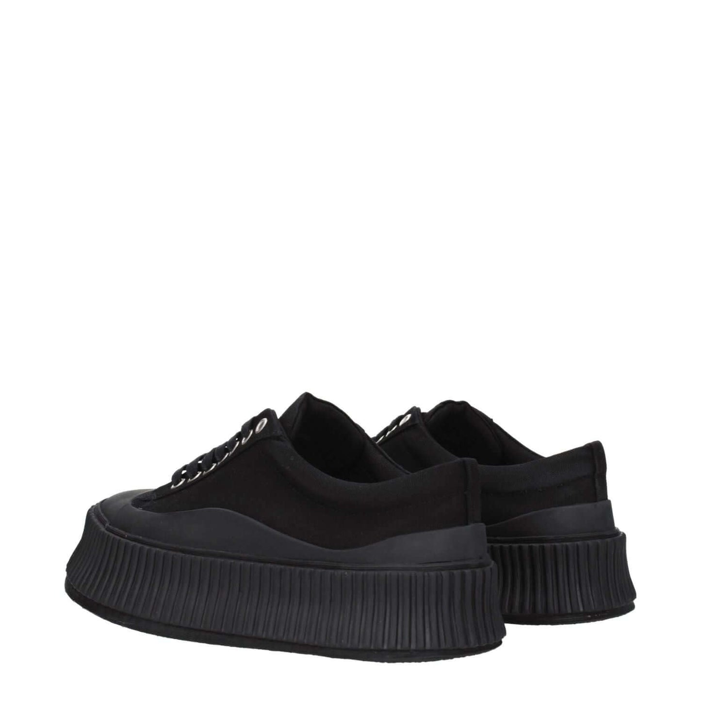 Jil Sander Black Fabric Chunky Sneakers with lace-up closure, rubber wedge sole, and square toe, MPN J15WS0002P4868001.