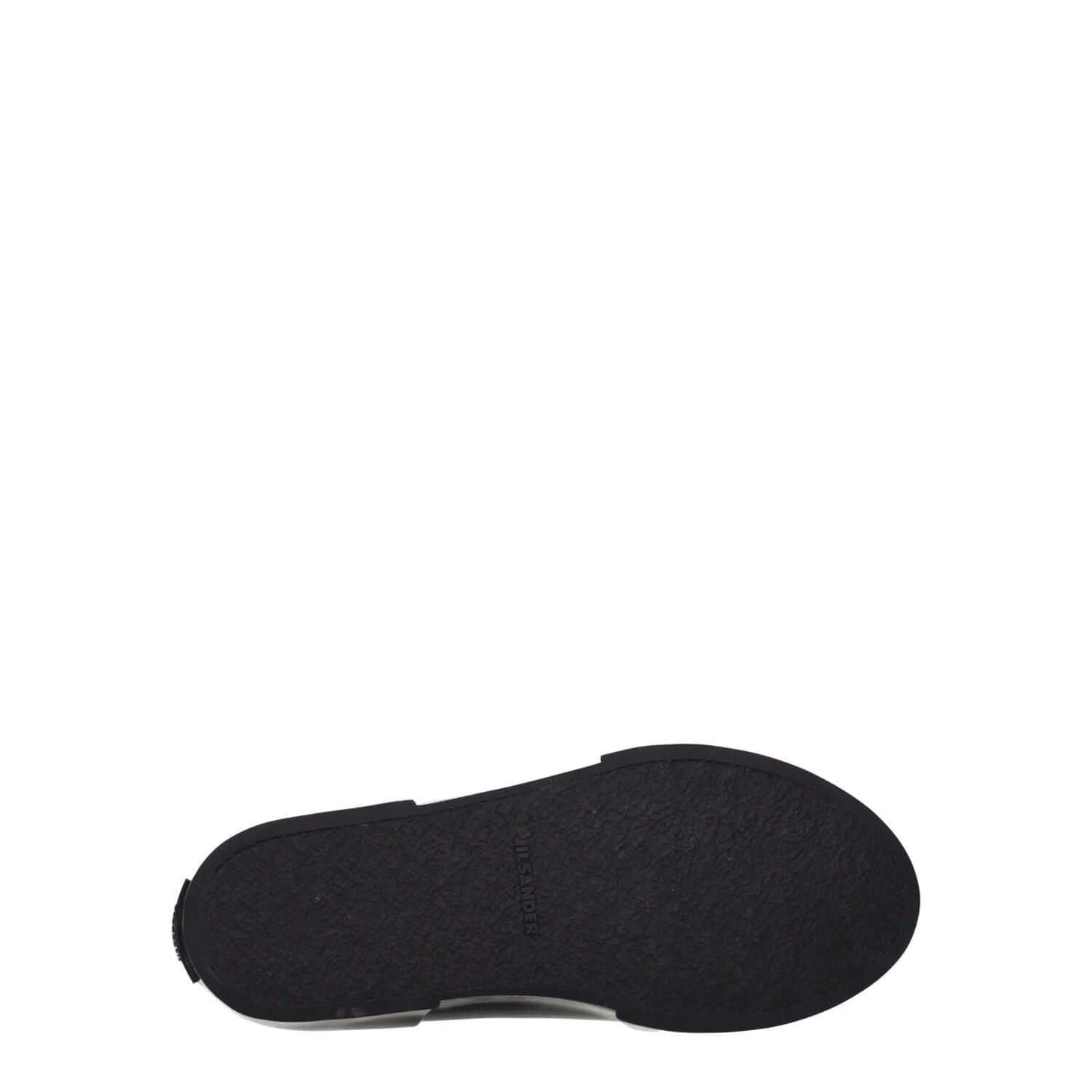 Sole of Jil Sander Black Fabric High Top Sneakers with rubber sole and round toe design.