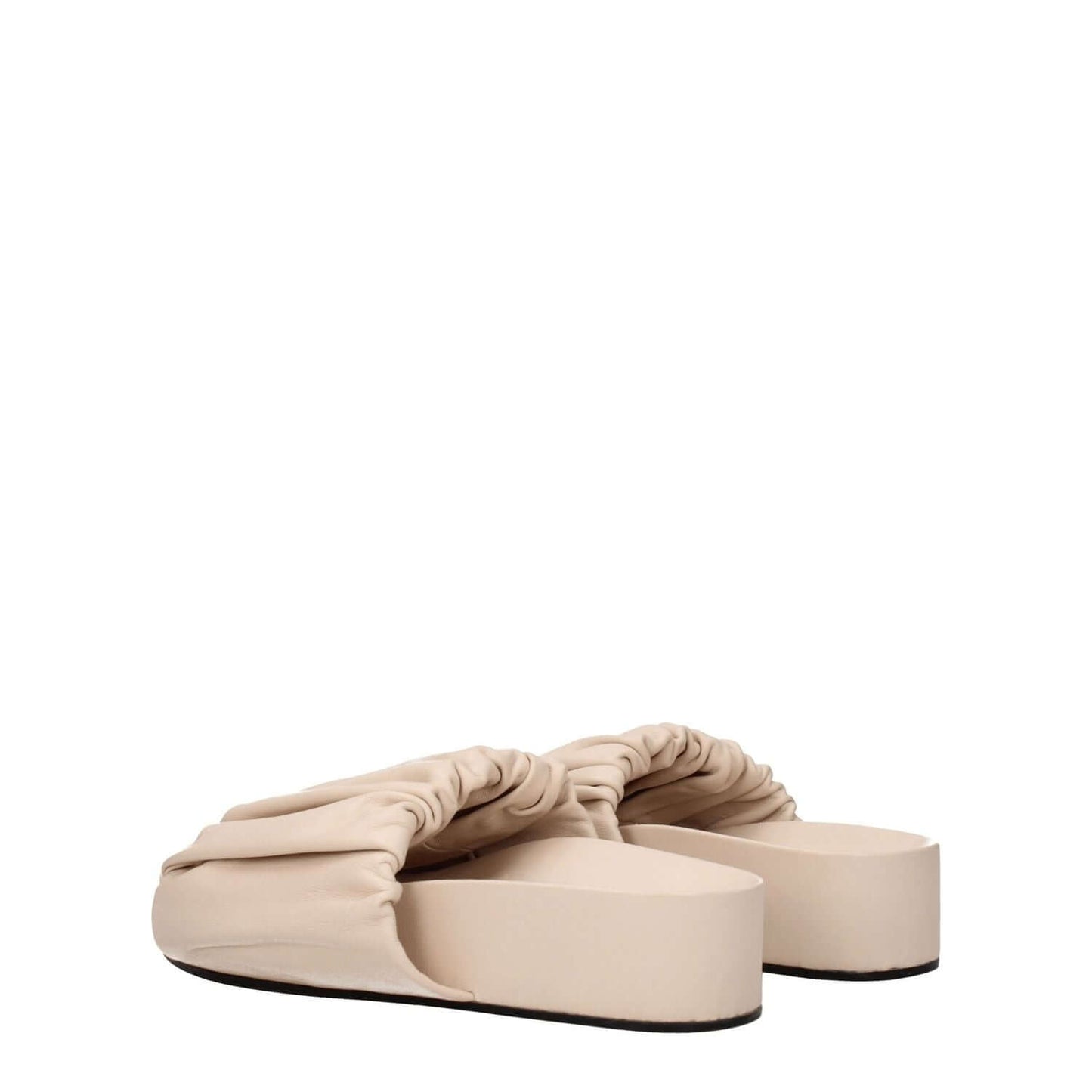 Jil Sander Pink Leather Slippers with mid heels and open toe design, made from high-quality leather for a casual style.